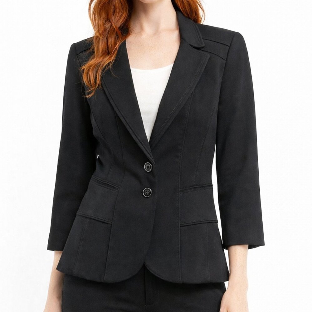 $198 White House Black Market Black 2 Button Fitted Blazer Jacket Sz 0 Tailored